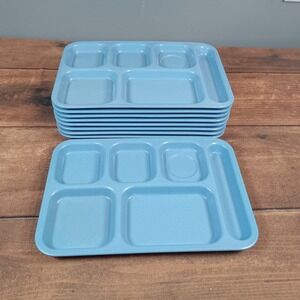 Set of 10 Carlisle Blue Speckled Melamine 6 Compartment Cafeteria Trays 14.5x10